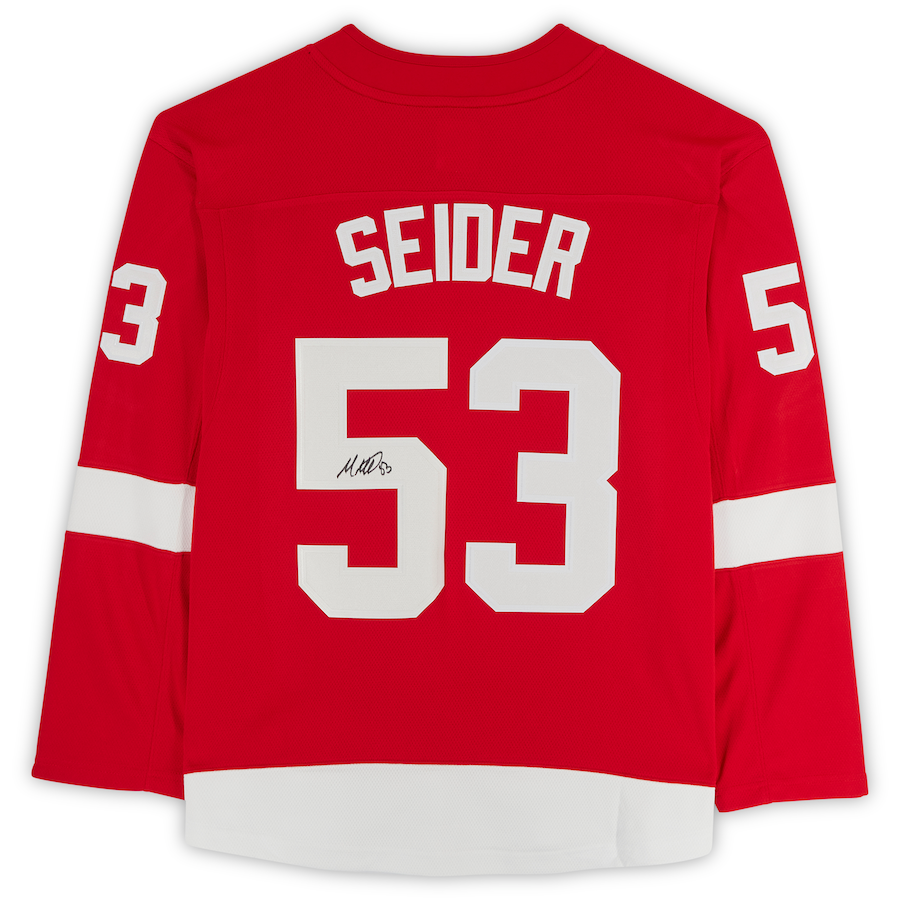 D.Red Wings #53 Moritz Seider Supporters Authentic Autographed Supporters Breakaway Jersey  Red Stitched American Hockey Jerseys