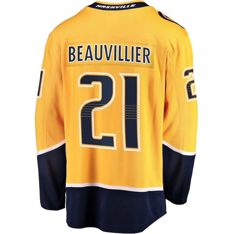 N.Predators #21 Anthony Beauvillier Fanatics Premier Breakaway Player Jersey - Gold Stitched American Hockey Jerseys