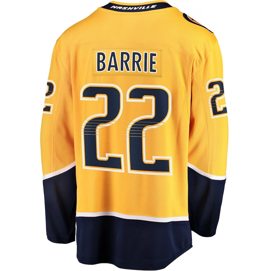 N.Predators #22 Tyson Barrie Fanatics Home Breakaway Jersey - Gold Stitched American Hockey Jerseys