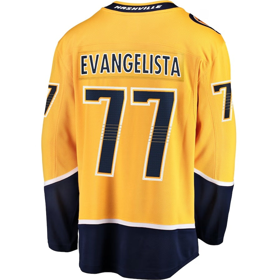 N.Predators #77 Luke Evangelista Fanatics Premier Breakaway Player Jersey - Gold Stitched American Hockey Jerseys