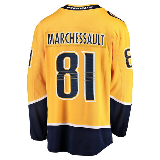 N.Predators #81 Jonathan Marchessault Fanatics Home Premier Breakaway Player Jersey - Gold Stitched American Hockey Jerseys