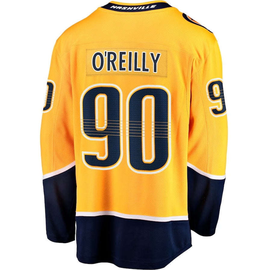 N.Predators #90 Ryan O'Reilly Fanatics Home Premier Breakaway Player Jersey - Gold Stitched American Hockey Jerseys