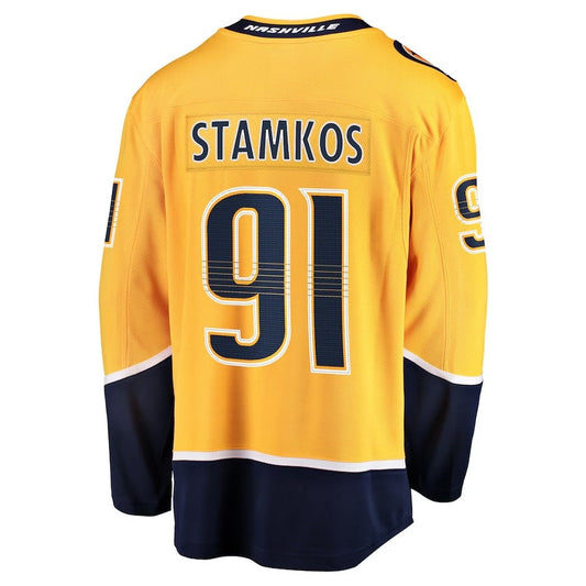N.Predators #91 Steven Stamkos Fanatics Home Premier Breakaway Player Jersey - Gold Stitched American Hockey Jerseys