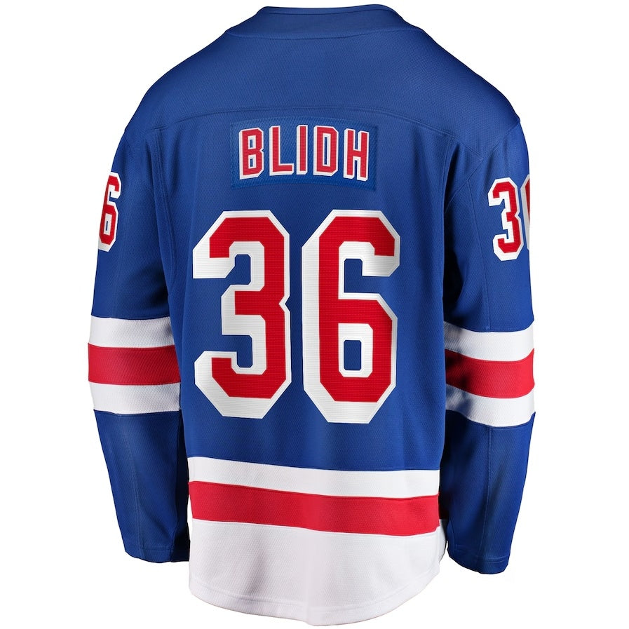 NY.Rangers #36 Anton Blidh Supporters Home Breakaway Jersey - Blue Stitched American Hockey Jerseys