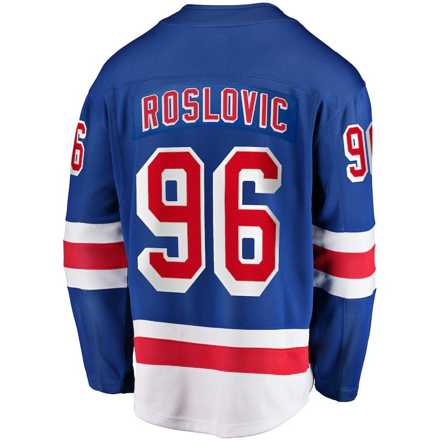 NY.Rangers #96 Jack Roslovic Supporters Home Premier Breakaway Player Jersey - Blue Stitched American Hockey Jerseys
