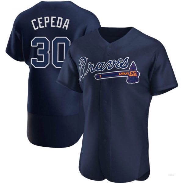 Atlanta Braves #30 Orlando Cepeda Navy Alternate Team Name Jersey Stitches Baseball Jerseys