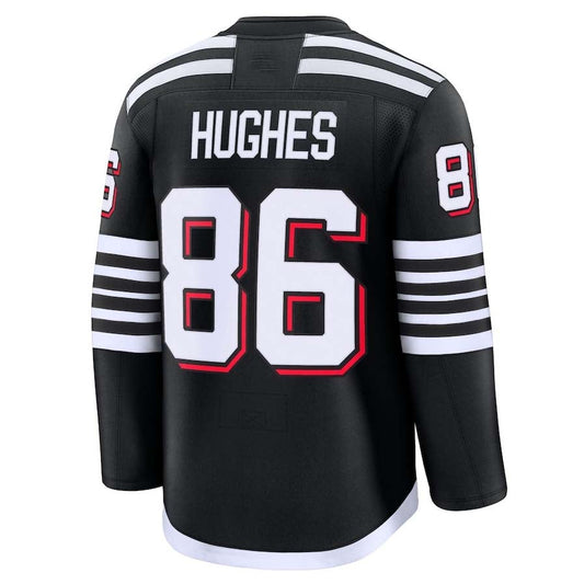 NJ.Devils #86 Jack Hughes Fanatics Alternate Premium Jersey - Black Stitched American Hockey Jerseys