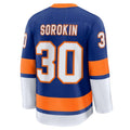 NY.Islanders #30 Ilya Sorokin  Supporters Home Premium Jersey - Royal Stitched American Hockey Jerseys