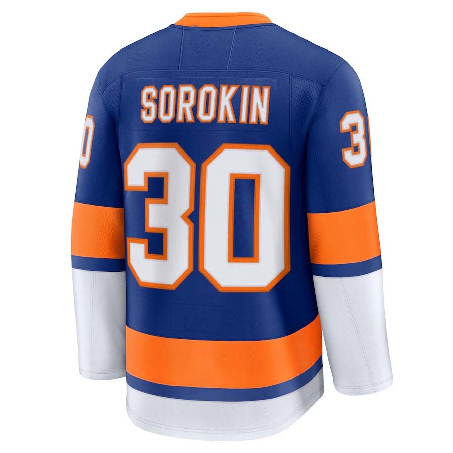 NY.Islanders #30 Ilya Sorokin  Supporters Home Premium Jersey - Royal Stitched American Hockey Jerseys