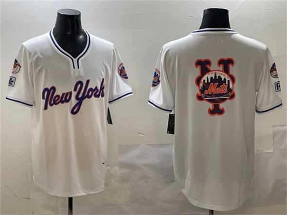 New York Mets Team Big Logo White 2025 Spring Training Stitched Baseball Jersey
