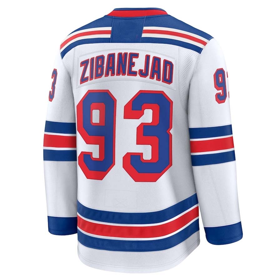 NY.Rangers #93 Mika Zibanejad Fanatics Away Premium Jersey - White Stitched American Hockey Jerseys