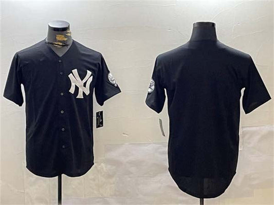 New York Yankees Blank Black With Patch Cool Base Stitched Baseball Jersey
