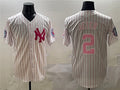 New York Yankees #2 Derek Jeter Pink With Patch Limited Stitched Baseball Jersey