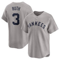 New York Yankees #3 Babe Ruth Throwback Cooperstown Collection Limited Jersey - Gray Stitched Baseball Jersey