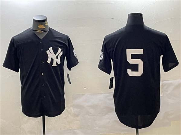New York Yankees #5 Joe DiMaggio Black With Patch Cool Base Stitched Baseball Jersey