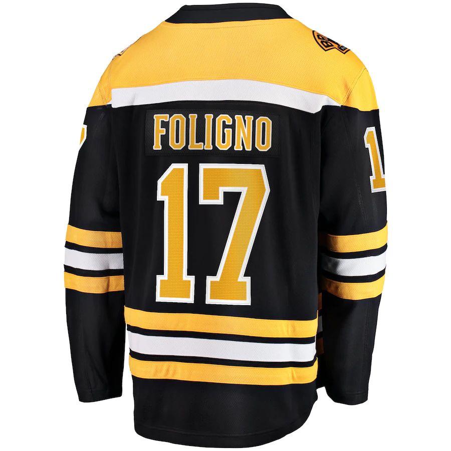 B.Bruins #17 Nick Foligno Supporters Branded Home Breakaway Player Jersey Black Stitched American Hockey Jerseys