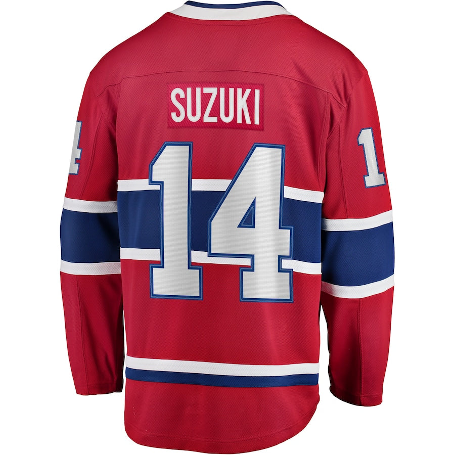 M.Canadiens #14 Nick Suzuki Supporters Branded Home Premier Breakaway Player Jersey Jersey  Red Stitched American Hockey Jerseys