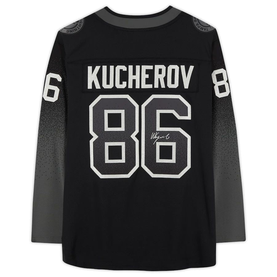 TB.Lightning #86 Nikita Kucherov Supporters Authentic Autographed Breakaway Alternate Jersey Black Stitched American Hockey Jerseys
