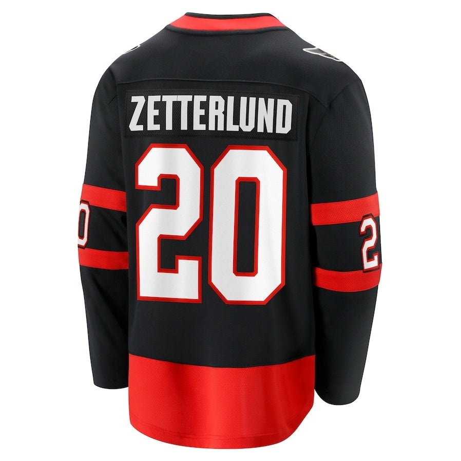 O.Senators #20 Fabian Zetterlund Supporters Home Breakaway Jersey - Black Stitched American Hockey Jerseys