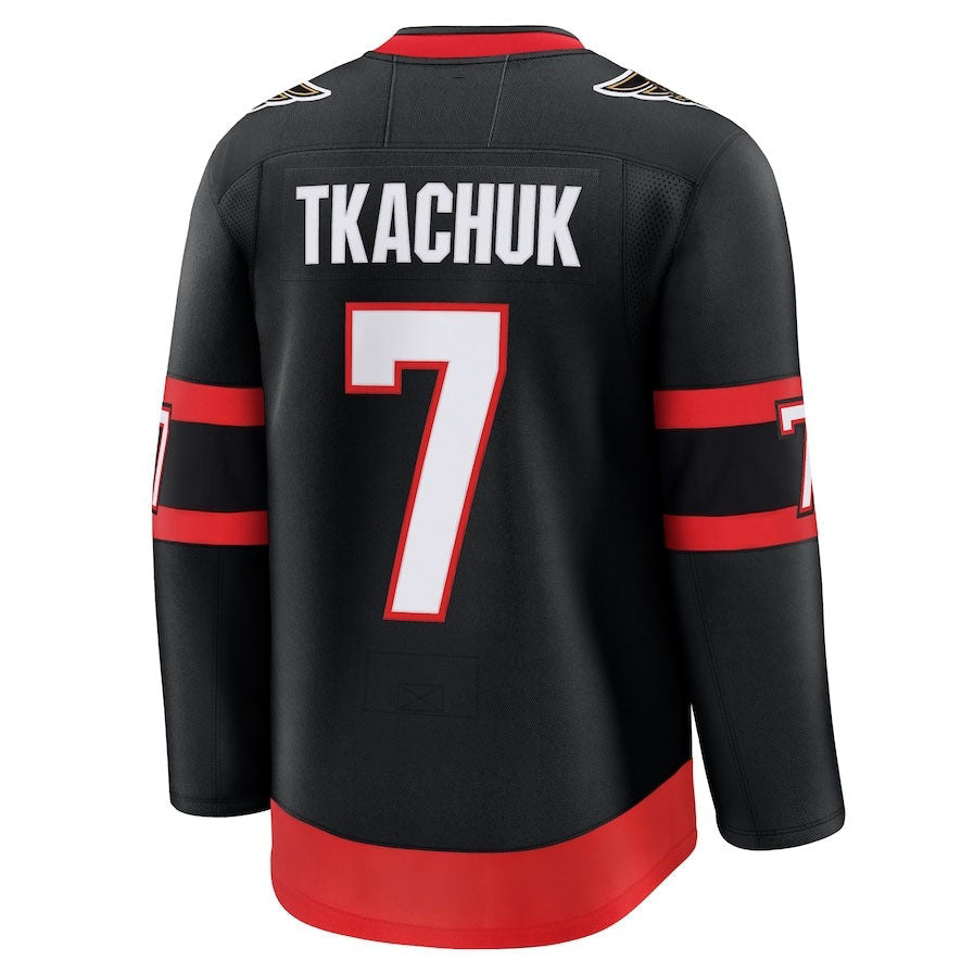 O.Senators #7 Brady Tkachuk Supporters Home Premium Jersey - Black Stitched American Hockey Jerseys
