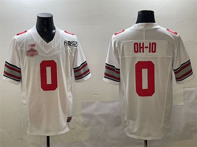 O.State Buckeyes #0 OH-IO White 2025 CFP Final With National Champions Patch F.U.S.E. Vapor Limited Stitched Football American College Jerseys