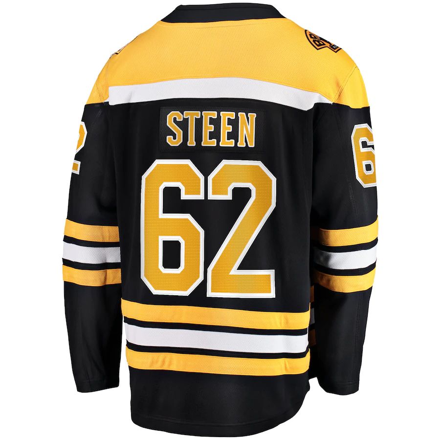 B.Bruins #62 Oskar Steen Supporters Branded Home Breakaway Player Jersey Black Stitched American Hockey Jerseys