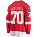 D.Red Wings #70 Oskar Sundqvist Supporters Branded Home Breakaway Player Jersey Red Stitched American Hockey Jerseys