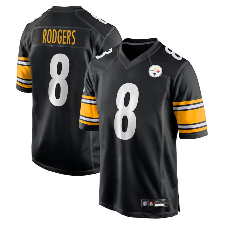 P.Steelers #8 Aaron Rodgers Player Black Replica Game Football Jerseys