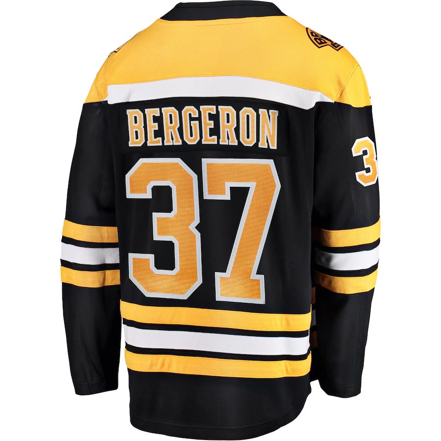 B.Bruins #37 Patrice Bergeron Supporters Branded Breakaway Player Jersey  Black Stitched American Hockey Jerseys