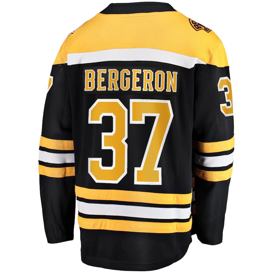 B.Bruins #37 Patrice Bergeron Supporters Branded Home Captain Premier Breakaway Player Jersey Black Stitched American Hockey Jerseys
