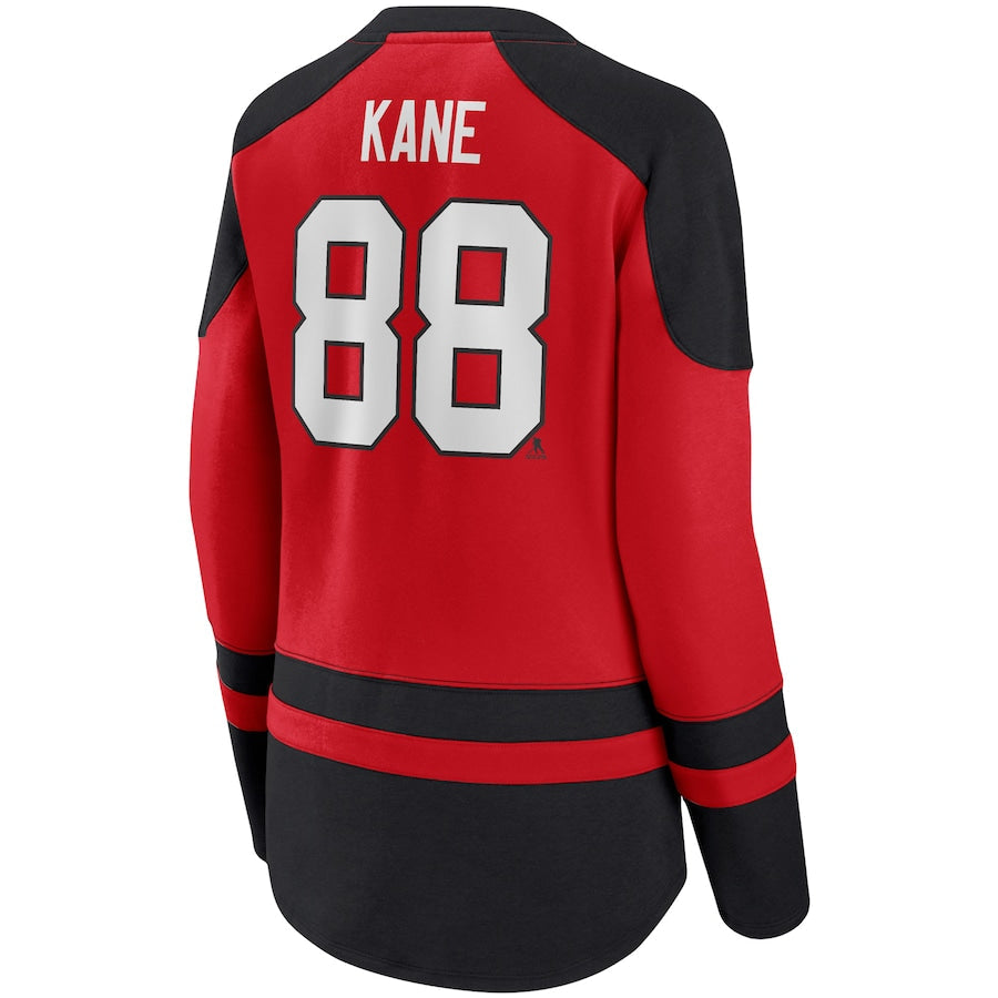 C.Blackhawks #88 Patrick Kane Supporters Branded Lace-Up Raglan Sweatshirt Red Black Stitched American Hockey Jerseys
