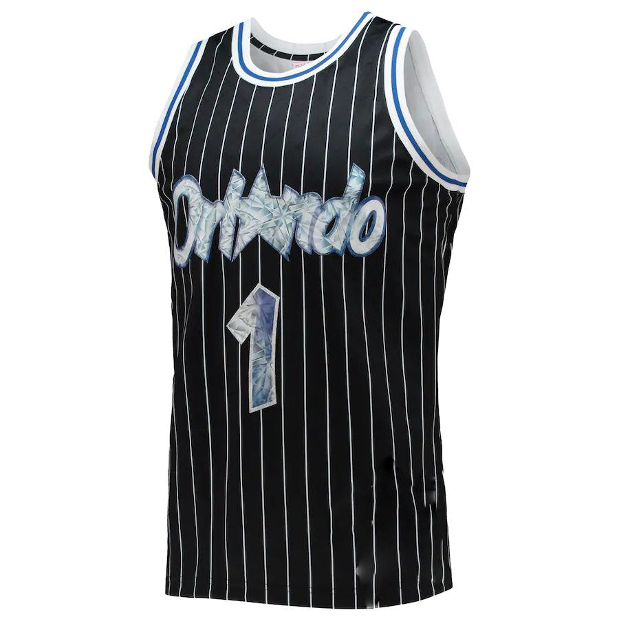 O.Magic #1 Penny Hardaway Mitchell & Ness 1996-97 Hardwood Classics 75th Anniversary Diamond Swingman Jersey Black Stitched American Basketball Jersey