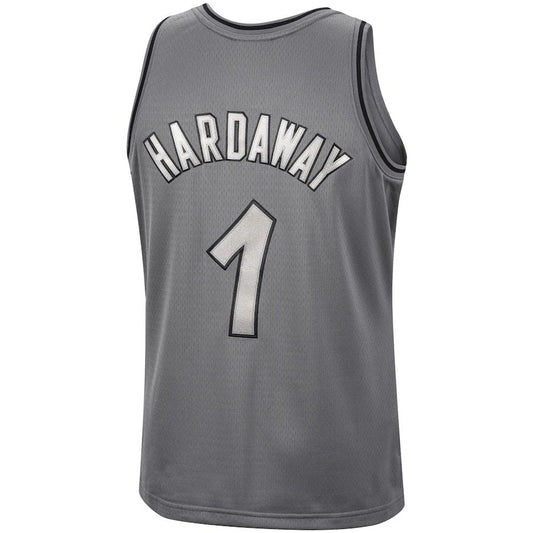 O.Magic #1 Penny Hardaway Mitchell & Ness Hardwood Classics Retired Player 1994-95 Metal Works Swingman Jersey Charcoal Stitched American Basketball Jersey