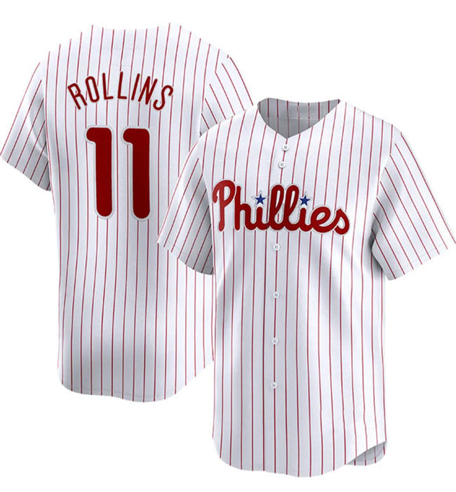 Philadelphia Phillies #11 Jimmy Rollins White Home Limited Stitched Baseball Jerseys