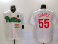 Philadelphia Phillies #55 Ranger Su¨¢rez White Green Cool Base Stitched Baseball Jersey