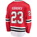 C.Blackhawks #23 Philipp Kurashev Supporters Branded Home Breakaway Player Jersey Red Stitched American Hockey Jerseys
