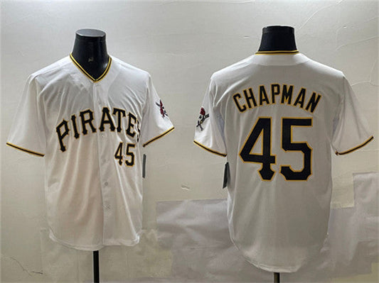 Pittsburgh Pirates #45 Aroldis Chapman White Home Limited Stitched Baseball Jersey