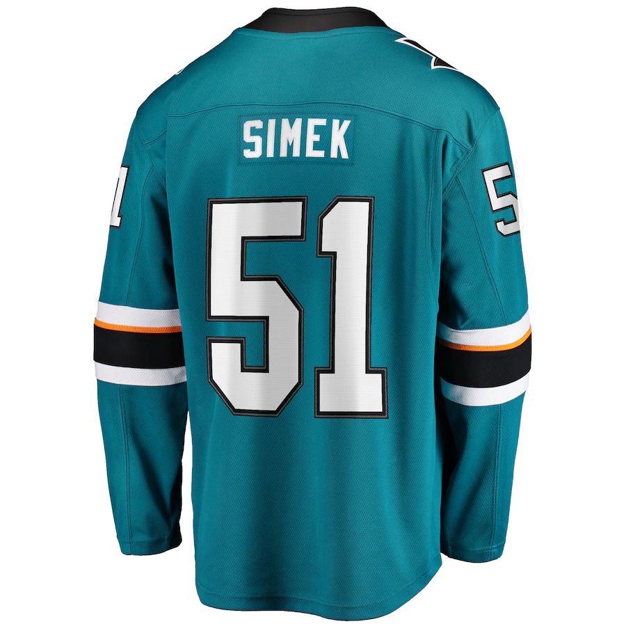 SJ.Sharks #51 Radim Simek Fanatics Branded Home Breakaway Player Jersey Teal Stitched American Hockey Jerseys