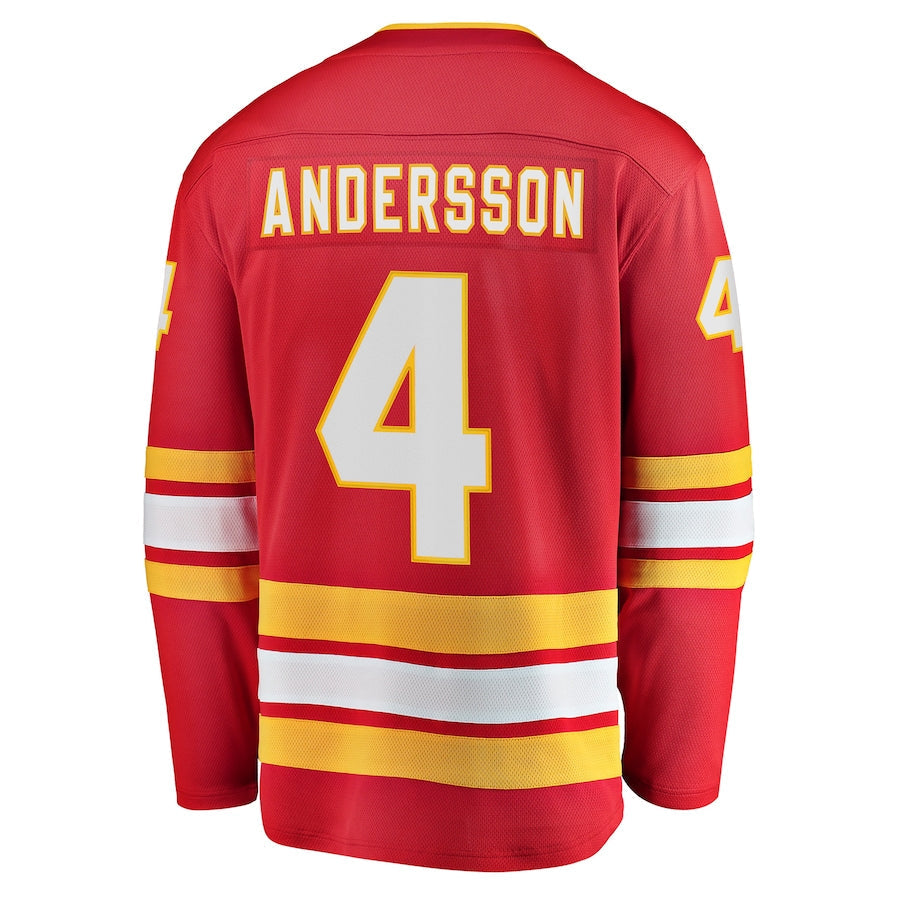 C.Flames #4 Rasmus Andersson Supporters Branded Home Team Breakaway Player Jersey Red Stitched American Hockey Jerseys