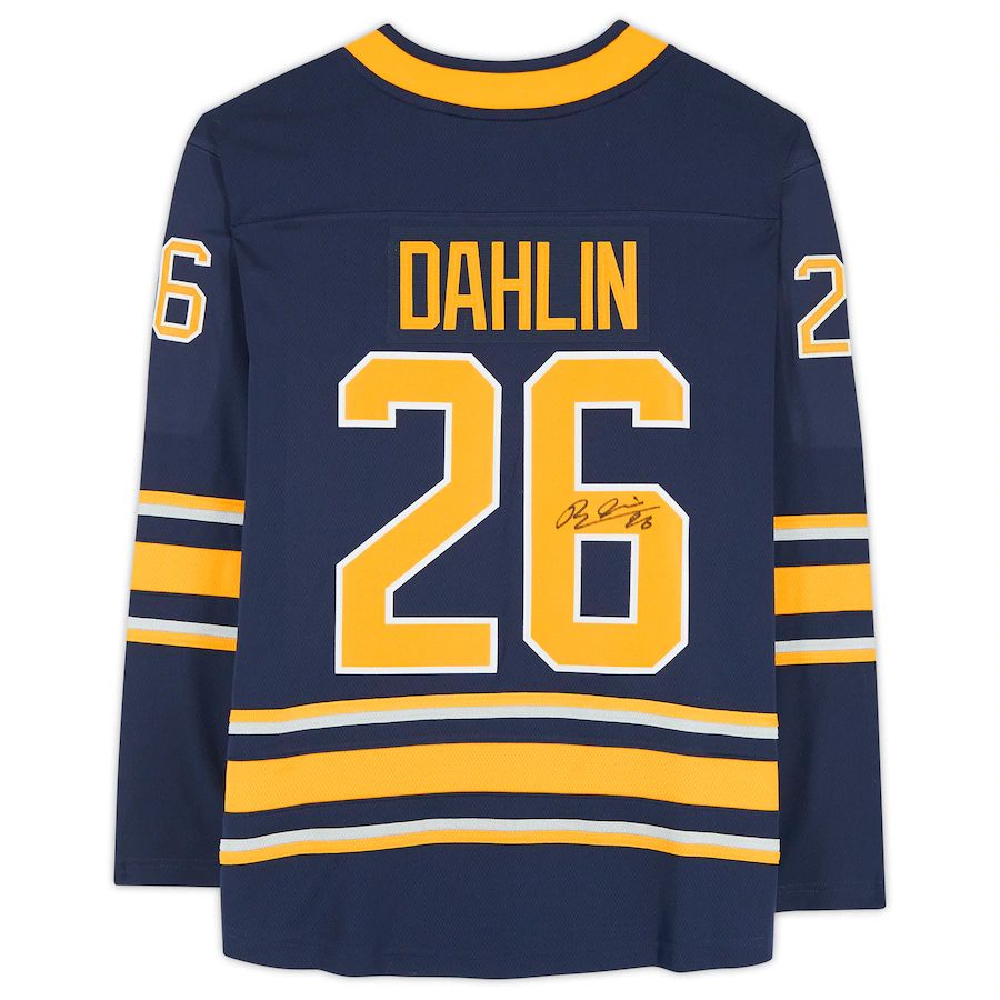 B.Sabres #26 Rasmus Dahlin Supporters Authentic Autographed Navy Supporters Breakaway Jersey Stitched American Hockey Jerseys