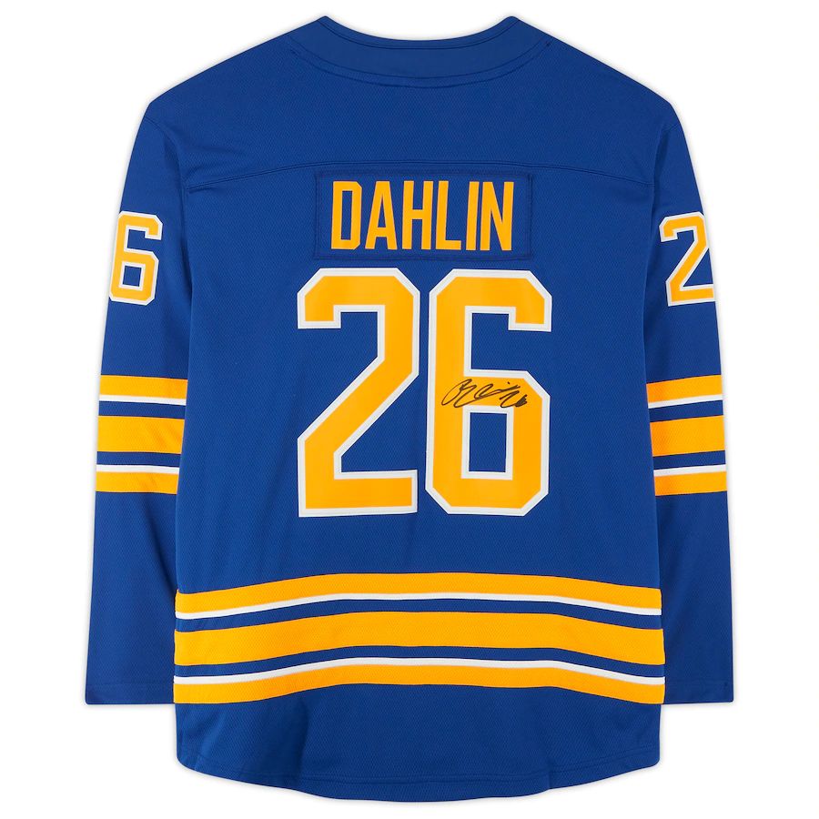 B.Sabres #26 Rasmus Dahlin Supporters Authentic Autographed Royal Blue Supporters Breakaway Jersey Stitched American Hockey Jerseys