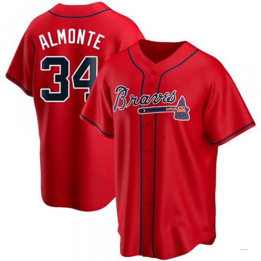 Atlanta Braves #34 AbStockaaam Almonte Red Alternate Jersey Stitches Baseball Jerseys