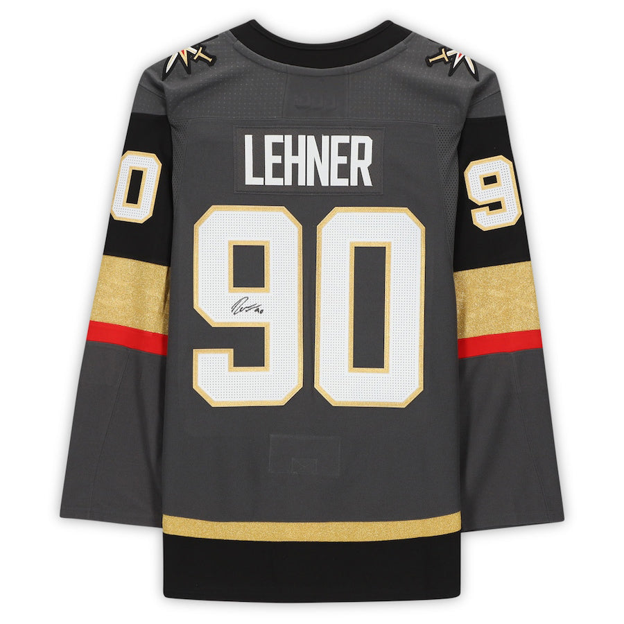 V.Golden Knights #90 Robin Lehner Supporters Authentic Autographed Gray Hockey Jerseys