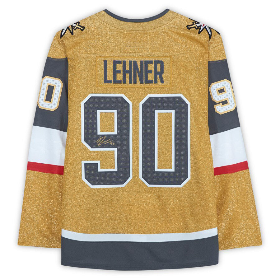 V.Golden Knights #90 Robin Lehner Supporters Authentic Autographed Gold Alternate Authentic Jersey Hockey Jerseys
