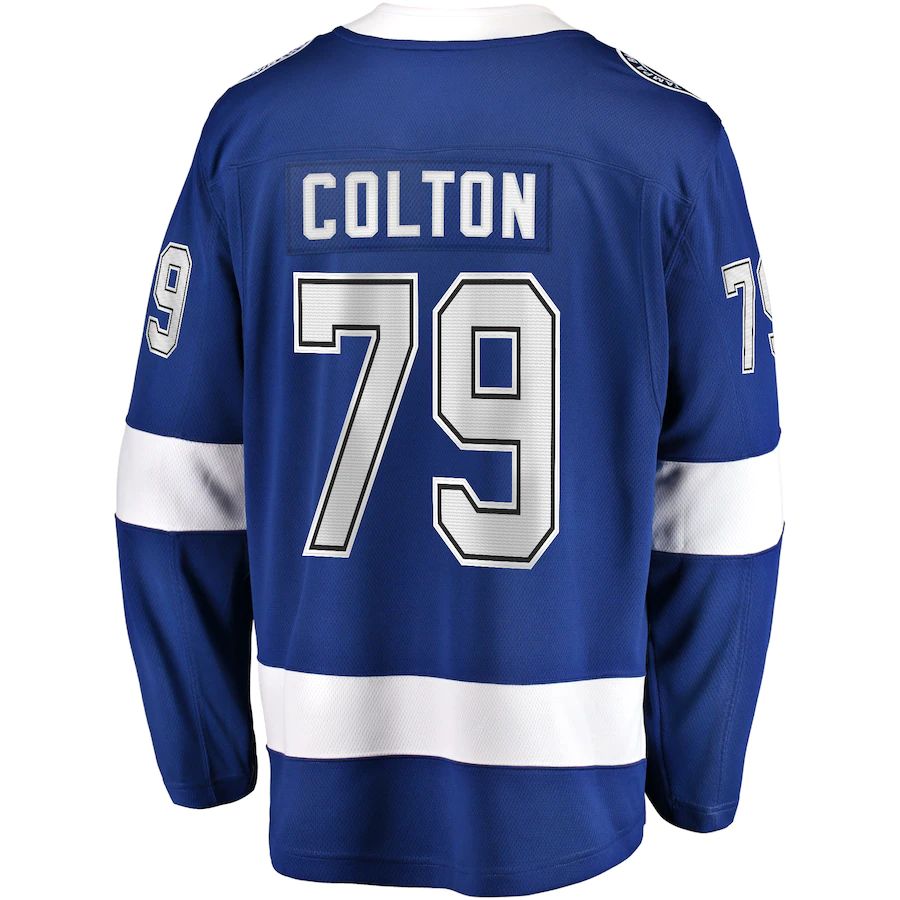 TB.Lightning #79 Ross Colton Supporters Branded Home Breakaway Player Jersey Blue Stitched American Hockey Jerseys