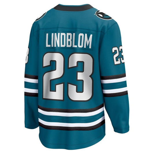 SJ.Sharks #23 Oskar Lindblom Fanatics Home Breakaway Jersey - Teal Stitched American Hockey Jerseys
