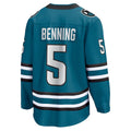 SJ.Sharks #5 Matt Benning Fanatics Home Breakaway Jersey - Teal Stitched American Hockey Jerseys