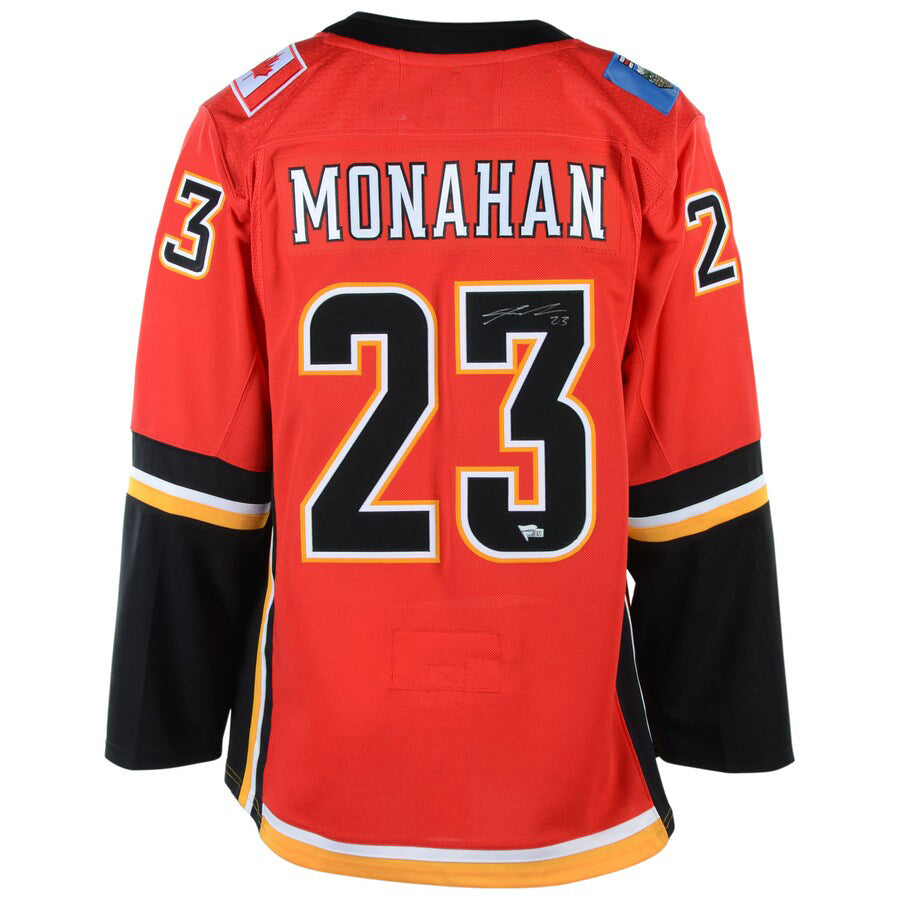 C.Flames #23 Sean Monahan Supporters Authentic Autographed Alternate Jersey Red Stitched American Hockey Jerseys