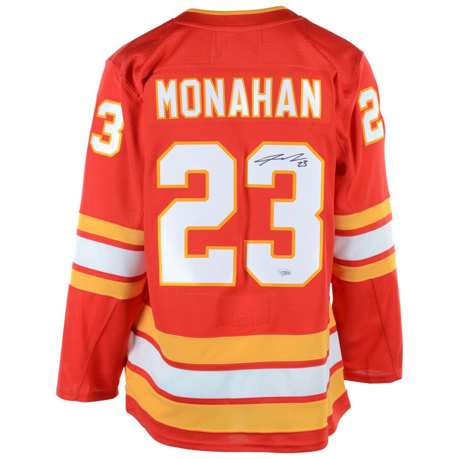C.Flames #23 Sean Monahan Supporters Authentic Autographed Alternate Jersey Red Stitched American Hockey Jerseys