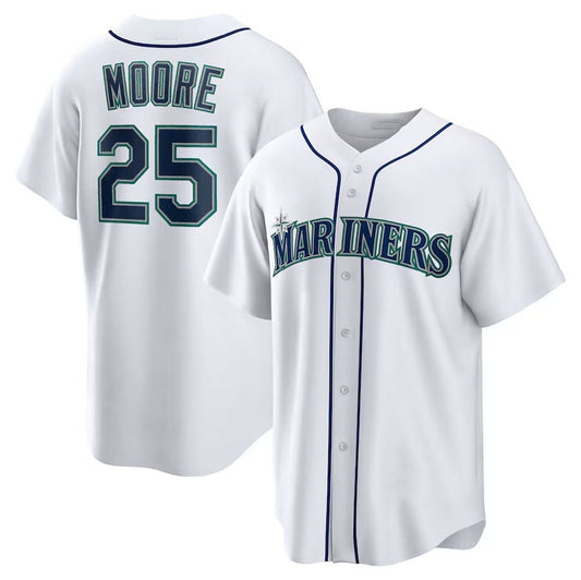 Seattle Mariners #25 Dylan Moore Home Replica Jersey - White Stitched Baseball Jersey